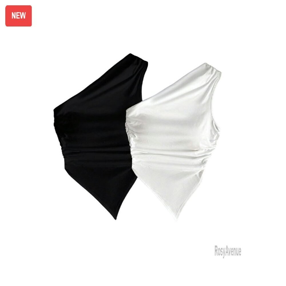 Women's 2 Pack One Shoulder Ruched Tank Tops Asymmetrical Sleeveless